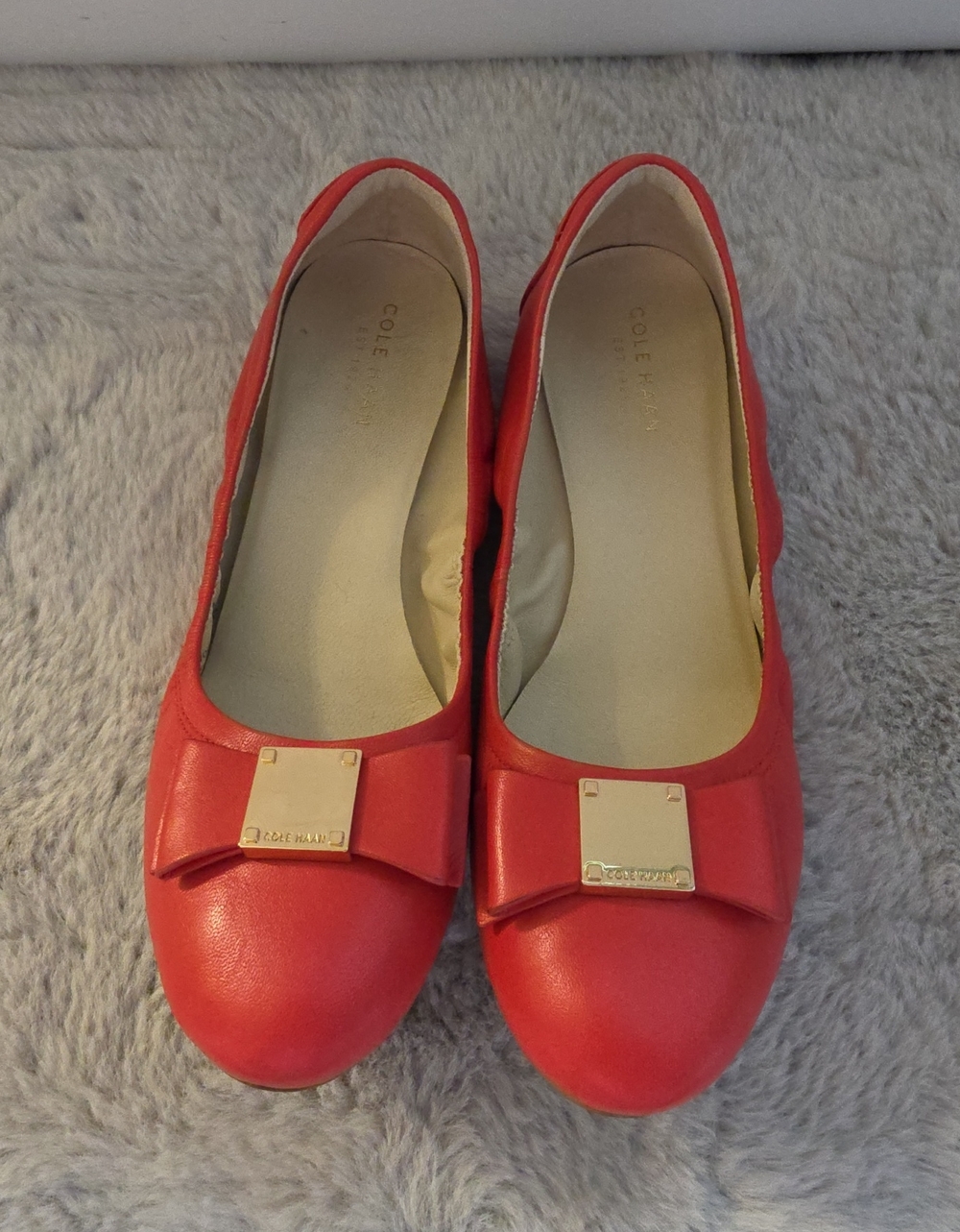 Cole Haan Women's Red Leather Bow-Front Ballet Flats